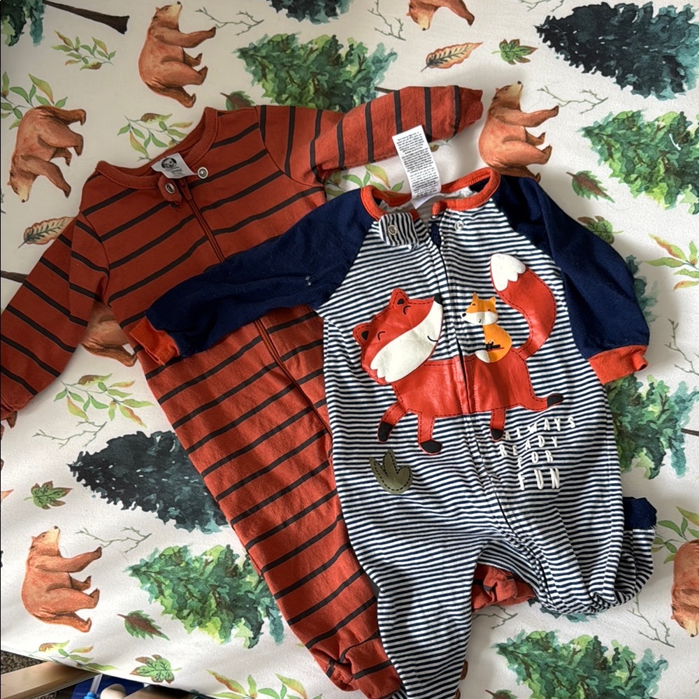 Striped and Fox Print Kids One Piece Set
